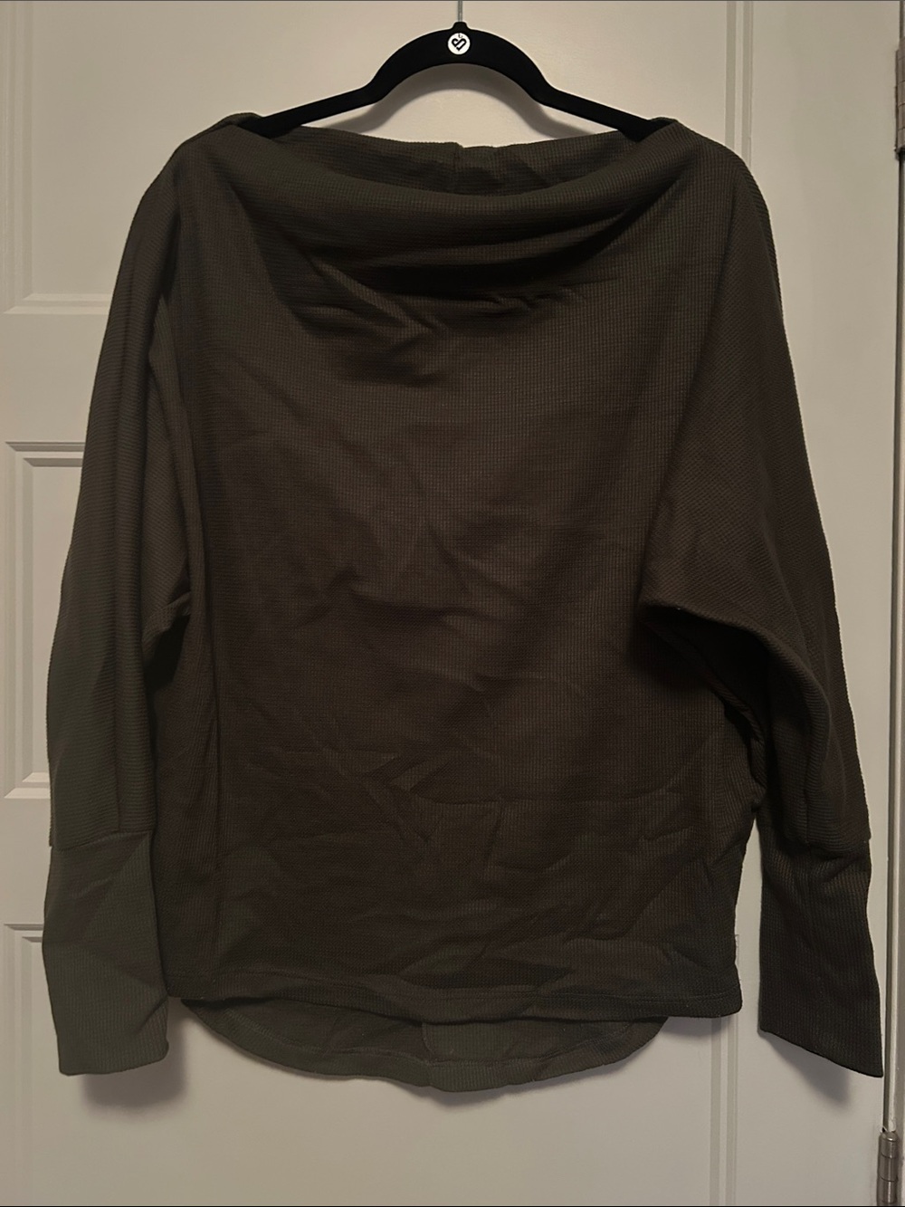 Boatneck Olive Green Long-Sleeve Waffle Knit Sweater